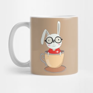 Cute Rabbit Nerd with Glasses and Coffee Cup Mug